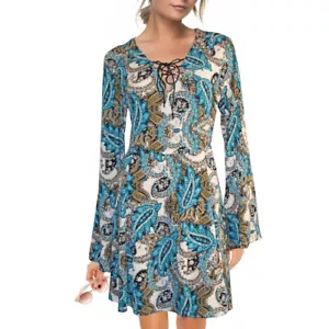 Superstretch Vintage Boho Bohemian Paisley Trompetenärmel Kleid NEU Gr.42 44 - Bild 1 von 5
