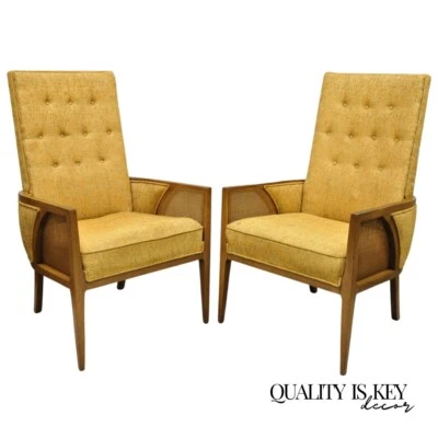 Mid Century Hollywood Regency Sculpted Wood Cane Panel Lounge Chairs - a Pair - Image 1 of 4