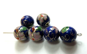 6 piezas ~ CUENTAS CLOISONNE VINTAGE ~ AZUL Y PLATA ~ 10 mm redondas ~ ESMALTE - Imagen 1 de 1