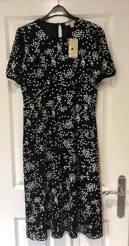Abito midi Michael Kors nero impreziosito taglia UK 14 nuovo con etichette $295