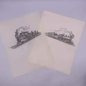 Vintage Original Lokomotive D&M Zug Volkskunst Tinte Skizze Paar von Charles Stuart - Bild 1 von 18