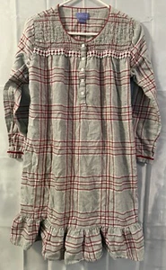 Laura Scott Red Gray Plaid Cotton Flannel Sleep Nightgown Ruffle Grannycore S - Picture 1 of 4