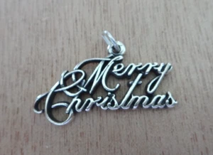 Sterling Silver 29x15mm says Merry Christmas in Cursive Holiday Christmas Charm - Picture 1 of 4