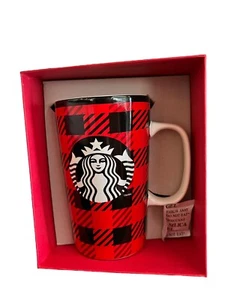 Taza de café Starbucks Buffalo Tartan 2014 a cuadros rojo negro negro taza 16 oz - Imagen 1 de 4