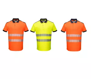 Portwest T180 Vision Hi Vis Safety Stretch Reflective Breathable Polo Shirt - Picture 1 of 12