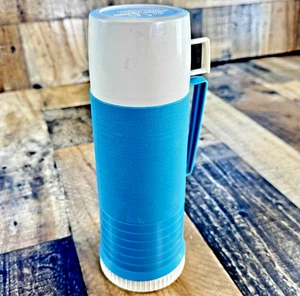 Vintage 1960s THERMOS Model 2202 King Seeley Blue White Pint Size Complete EX - Picture 1 of 8