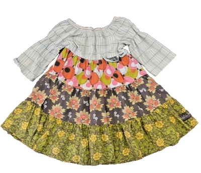 Matilda Jane CELESTE PEASANT DRESS Raglan Lg Slv Tiered Skirt SZ 8 Play Dress - Image 1 of 4