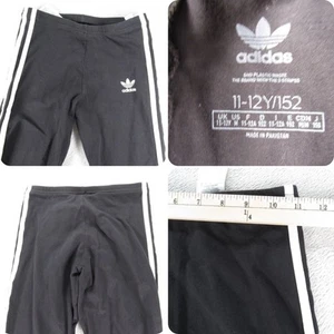 Adidas Leggings Youth 11-12 Yrs Black 3 Stripes Elastic Waist Adicolor - Picture 1 of 12