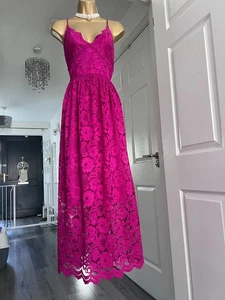 BNWT LIPSY Magenta Pink Lace Long Summer Holiday Dress Size 10 UK Elegant Classy - Picture 1 of 17