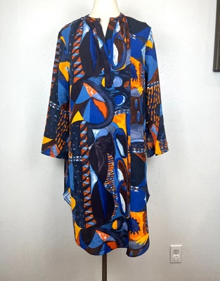 Vestido Camisa TOV Los Angeles Multicolor Midi Estampado Geométrico Talla L (40) Foto 1 de 4