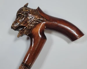 Handmade Bison Walking Stick Handcrafted Wooden Cane Woodcarving Animals Cane  - Picture 1 of 9