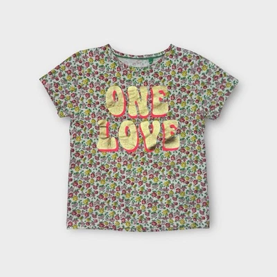 Mini Boden Floral Pattern One Love Text Shirt - Image 1 of 4