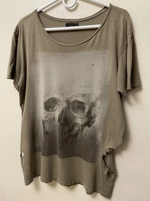 Футболка Y2K Zara Skull Thrashed Faded Grunge Skater тонкая средняя тон земли - Изображение 1 из 4