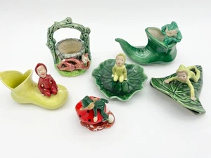 Vintage Pixie Elf Pottery Figurines Lot: Wishing Well Toadstool Fairy Garden - Bild 1 von 14