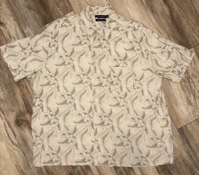 Camisa con botones Grant Thomas para hombre talla 2XL beige 100 % lino puro manga corta Foto 1 de 4