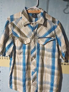 Jordan Shirt Mens Large Blue Green Plaid Short Sleeve Button Down Pocket Casual - Picture 1 of 12