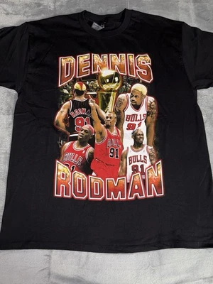 Dennis Rodman Chicago Bulls Mens T-Shirt Size XL Black AOP NBA Basketball - Image 1 of 4