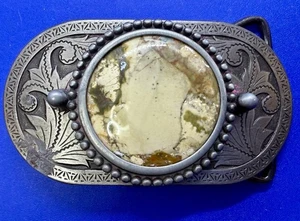 Picture Lace Agate? Round Centerpiece Stone on Western Framed Belt Buckle - Picture 1 of 16