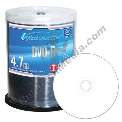 100 Optical Quantum 16x 4.7GB DVD-R White Thermal HUB Printable OQBQDMR16WTP - Image 1 of 1