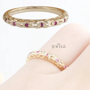 14K Gold 0.06 CT Ruby July Birthstone Vintage Style Engagement Band ... - Picture 1 of 7