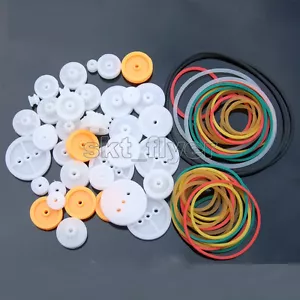 84pcs Pulley Plastic Gears Kit Rubber Belt Robot Part DIY Car Truck Models Hobby - Picture 1 of 5