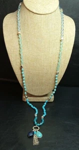 CHAPS Lucite Beads Faux Turquoises Dangle Necklace. 4690 - Picture 1 of 7
