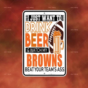 BROWNS Football Beer metal Sign Home room wall art gift decor funny G385 - Picture 1 of 1