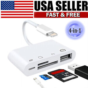 For iPhone iPod iPad IOS 12 Portable 4 in 1 USB SD TF Card Reader Camera Adapter