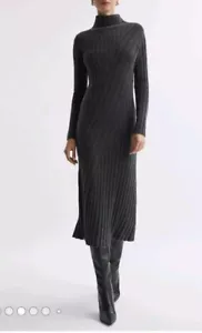 BNWT REISS GREY WOOL CASHMERE KNIT MIDI JUMPER DRESS SIZE L UK 12 - Picture 1 of 6