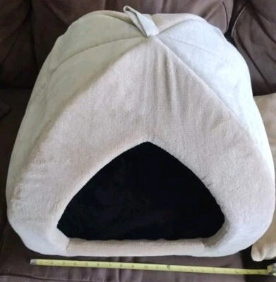 Tan Pet Cat Dog Bed Folding Dome Pod Puppy Or Kitten Cave Tent House Excellent  - Image 1 of 4