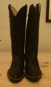 Bronco Men's Western Boots 7.5 EE Black Leather Mid Calf Pull On Cowboy Boot - Picture 1 of 7
