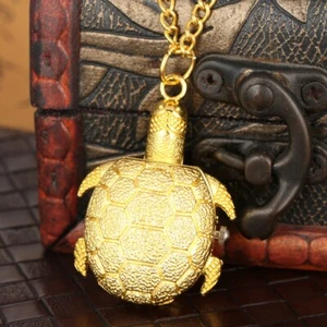 Cute Golden Turtle Quartz Pocket Watch for Kids Necklace Chain reloj de bolsillo - Picture 1 of 8