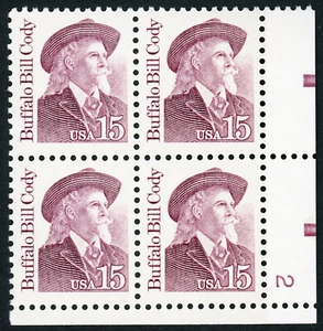 US Briefmarken Scott 2177 15c Plattenblock 1988 Buffalo Bill Cody M/NH Dull Gum Fresh - Bild 1 von 1