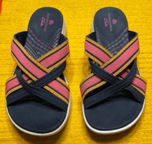 Cloudsteppers Clark’s 7M Mira Isle Strappy Blue/Orange Slide Sandals worn twice - Picture 1 of 6