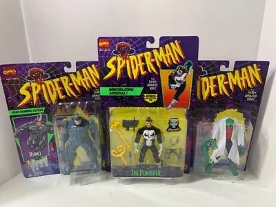 SpiderMan Serie Animada Toy Biz Lote Castigador, Rinoceronte, Lagarto en Tarjeta Foto 1 de 4