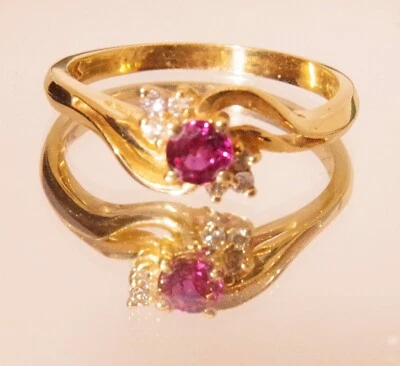 Ruby, Diamond, 14k Yellow Gold Cocktail Ring, Size 6, Natural, Appraisals, - Image 1 of 4