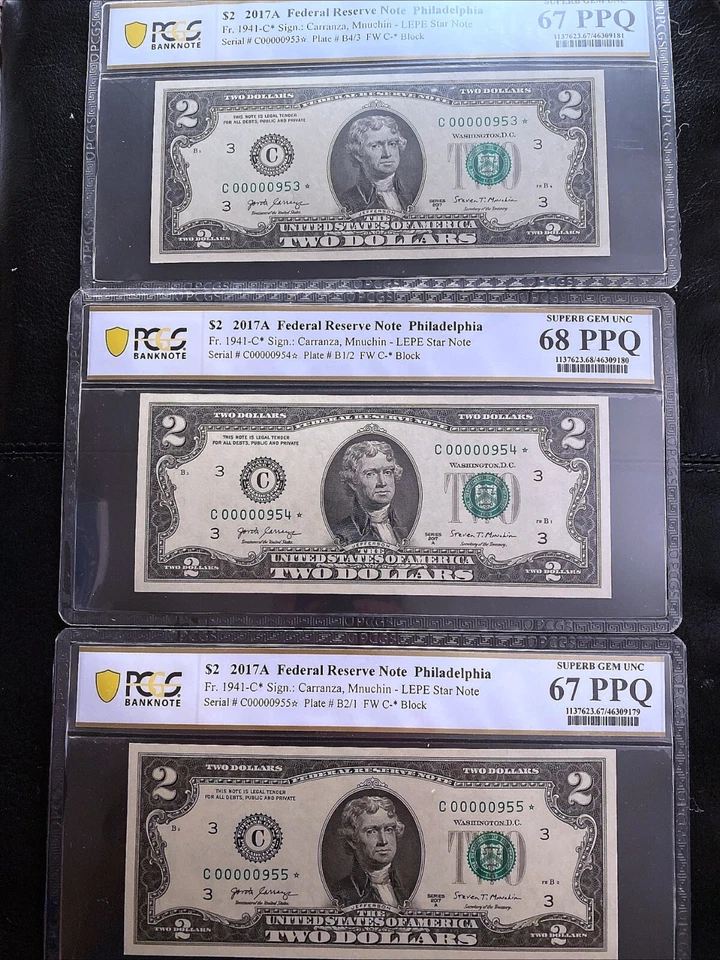2017  $2 Star Notes 1941-C* PCGS Two 67 PPQ and One 68 PPQ Consecutive 3 * Notes - Image 1 of 4