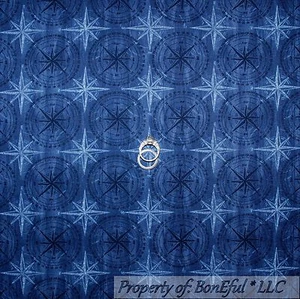 BonEful Fabric FQ Cotton Quilt Blue Wood Cabin STAR Nautical Sail Boat Polka Dot - Picture 1 of 13