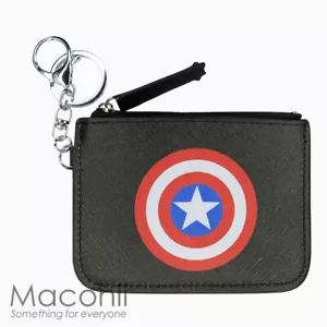 Captain America Logo Card Coin Holder Keyring Small Pouch Name School Tag ID Bag - Picture 1 of 2