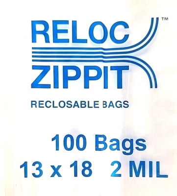 100 RELOC 13x18 2 Mil Bags Reloc Zippit Clear Reclosable Large Jumbo Size 13x18" - Image 1 of 4
