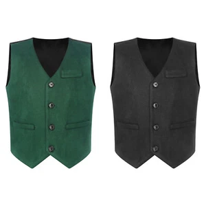 Kids Boy's Waistcoat Workout Vest Button Up Tank Top Club Blouse Gentleman Coat - Picture 1 of 24