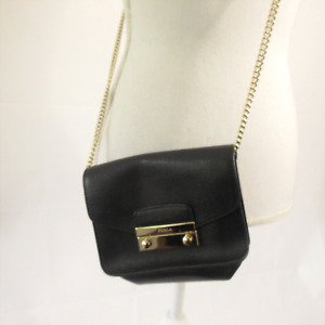 Furla Metropolis Women's Black Small Crossbody Leather Bag With Shoulder Chain