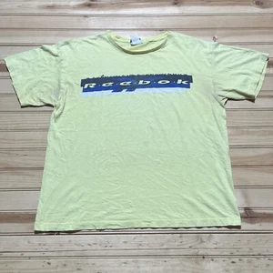 Vintage 90s Reebok Spellout Logo Yellow Green Shirt - Men’s Size XL - Picture 1 of 9