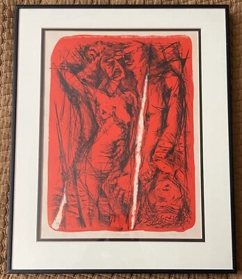 Litografía figurativa abstracta vintage años 70 A/P arte moderno colgante de pared firmada Roy Foto 1 de 4