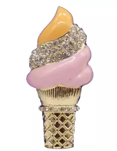 HOLIDAY LANE ICE CREAM CONE PIN - BROOCH GOLD  W/CRYSTAL STONES NEW ON CARD - Picture 1 of 1