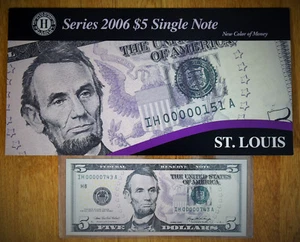 2006 US $5 Low Serial #743 nuovo colore di denaro H-St. Louis Fed Reserve GEMMA DISPONIBILE! - Foto 1 di 6