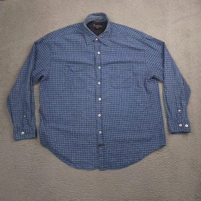 Guess Mens Button Shirt M9474277 XL Blue Check 100 Percent Cotton Hong Kong - Image 1 of 4