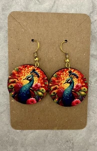 Runde Holz Sublimation Ohrhänger schöner Pfau  - Bild 1 von 1