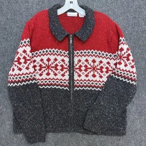 VTG Croft & Barrow Womens Sweater XL Nordic Fair Isle Knit Zip Sweatshirt 90s - Picture 1 of 7