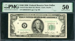 US FEDERAL RESERVE NOTE 1950 $100 FR# 2157-Km MULE CLARK-SNYDER PMG AU 50 A19 - Picture 1 of 2